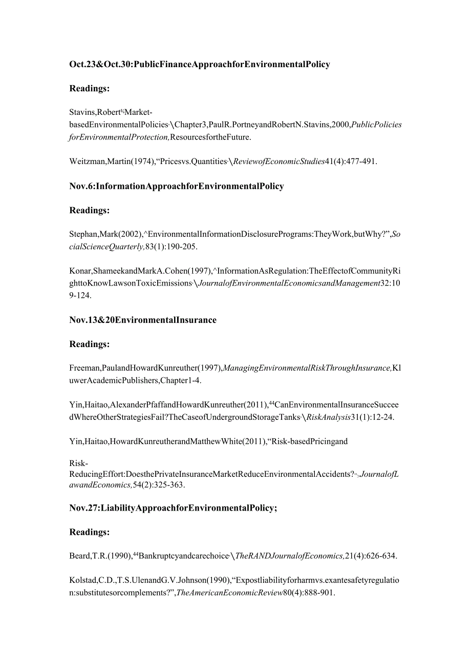 环境经济政策 课件 Syllabus for Environmental Economics.docx_第3页