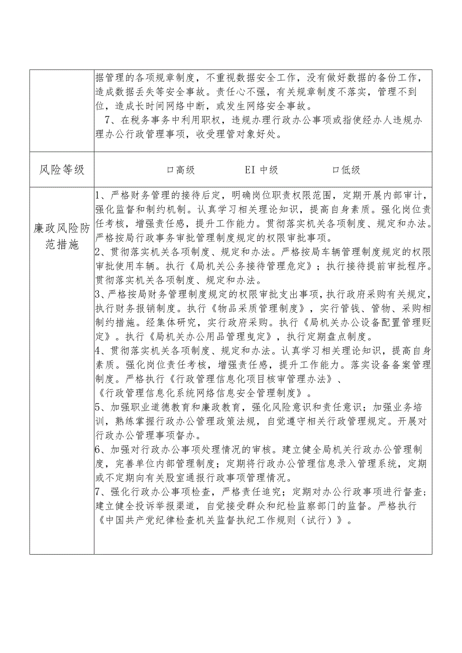 X县税务部门办公室主任个人岗位廉政风险点排查登记表.docx_第2页