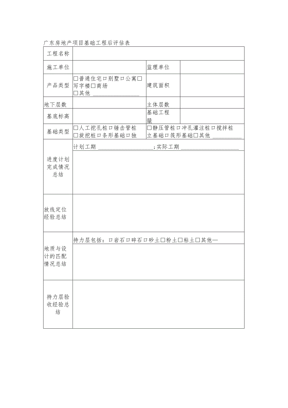 广东房地产项目基础工程后评估表.docx_第1页