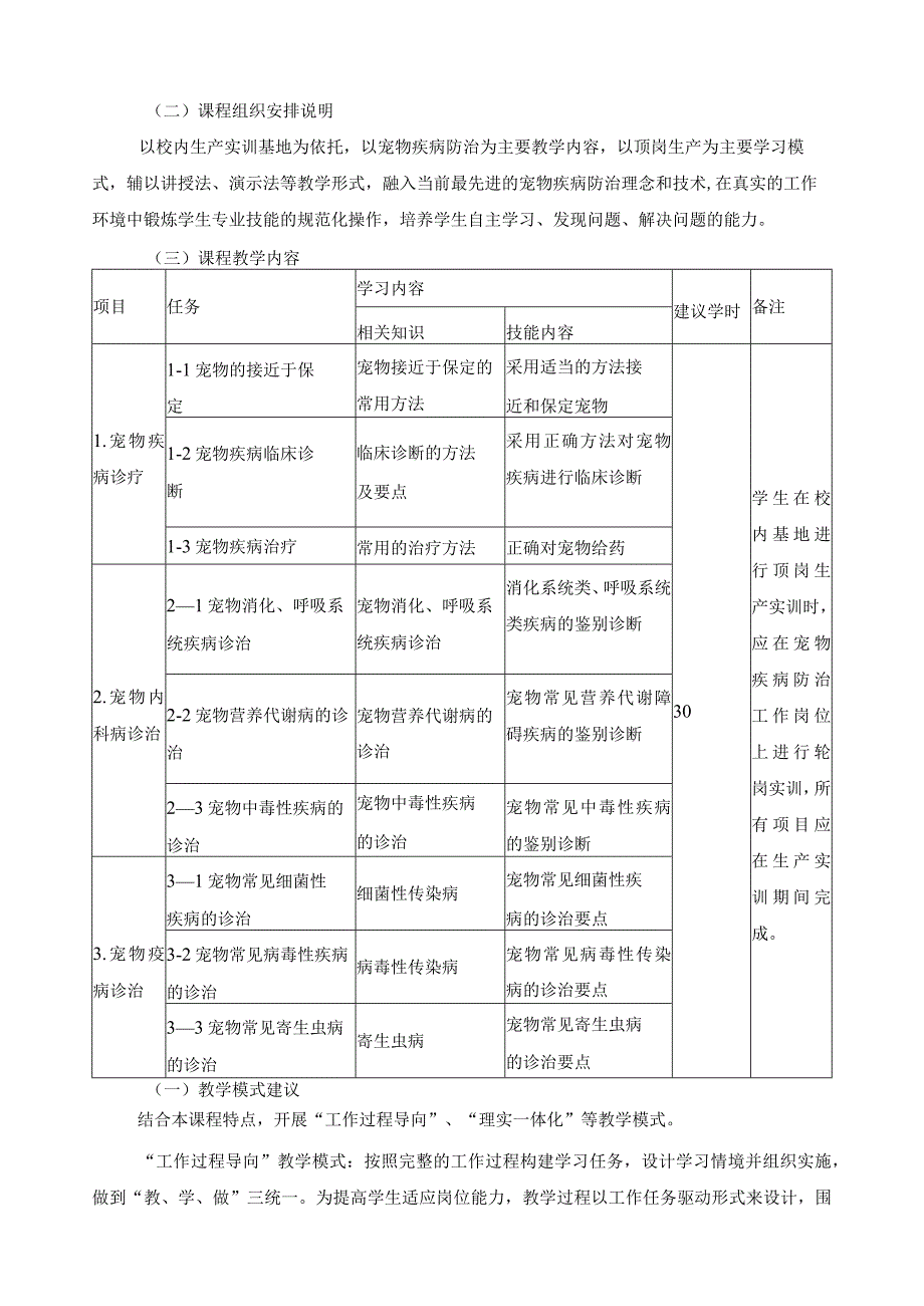 《宠物疾病防治顶岗》课程标准.docx_第3页