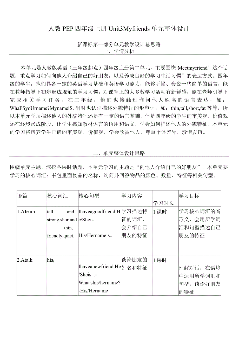 人教PEP四上大单元教学Unit 3 My friends PA Let's spell 教案.docx_第1页