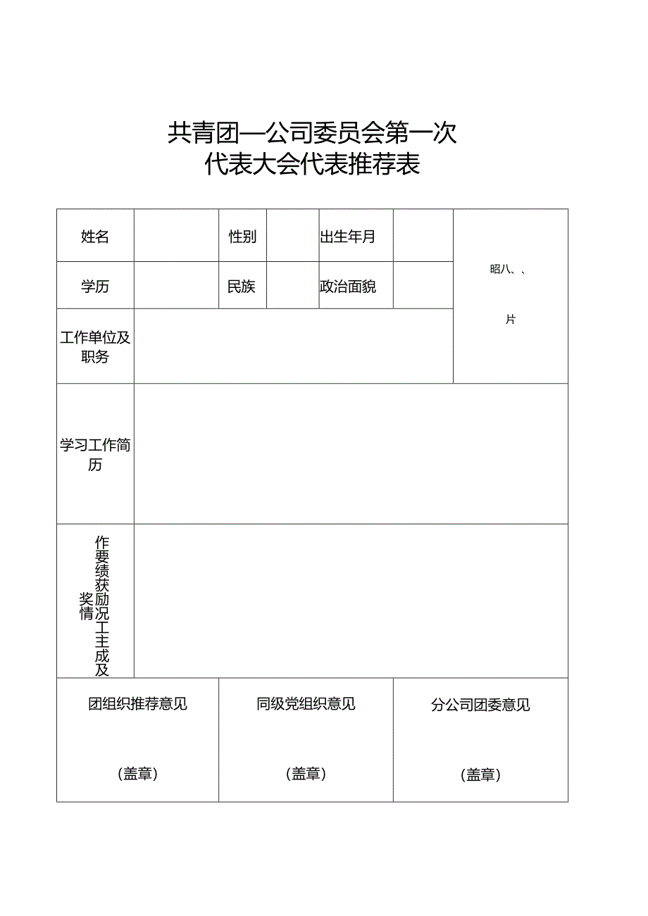 共青团某公司委员会第某次代表大会代表推荐表.docx_第1页