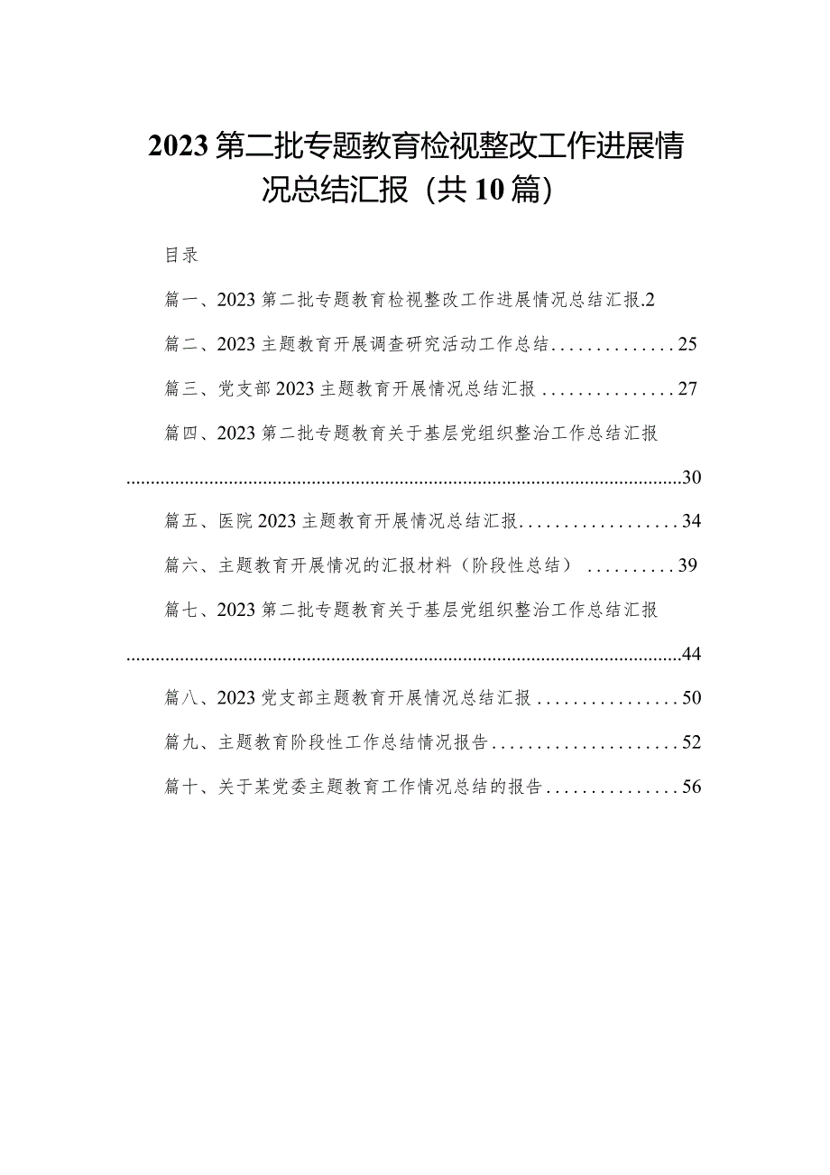 第二批专题教育检视整改工作进展情况总结汇报最新精选版【10篇】.docx_第1页