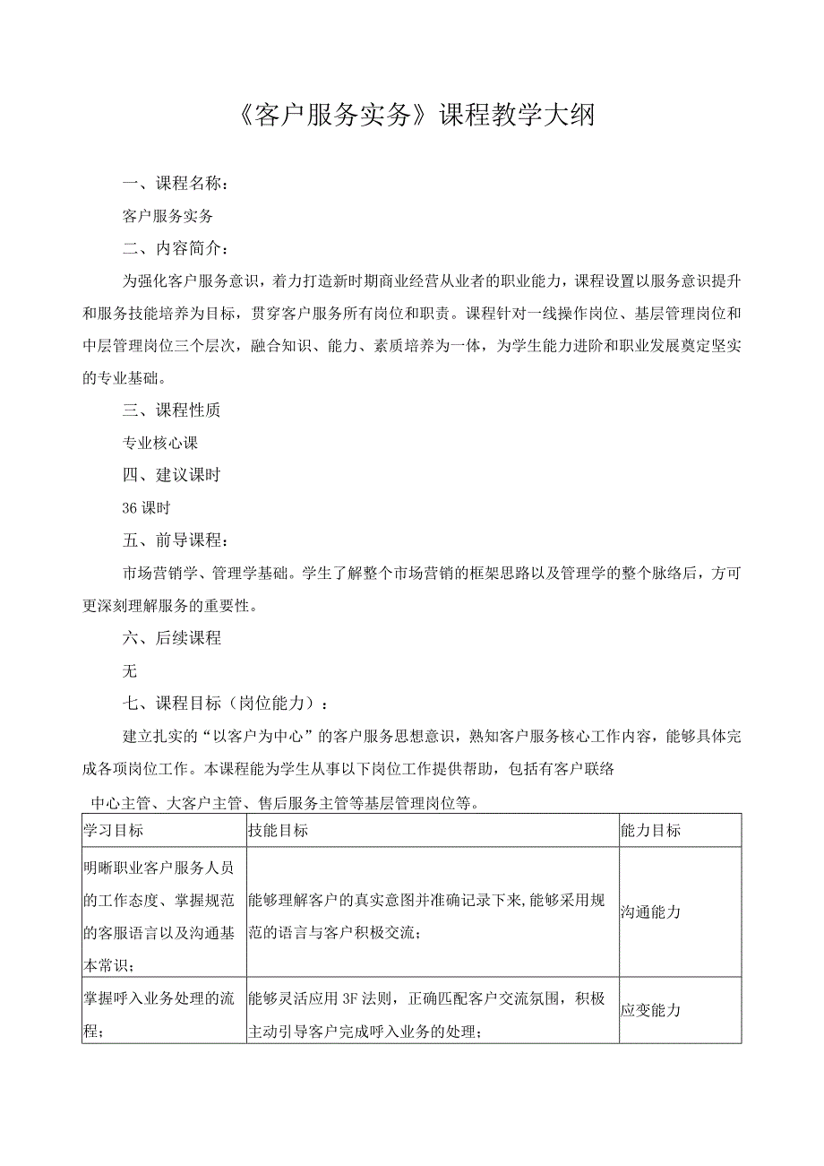 《客户服务实务》课程教学大纲.docx_第1页