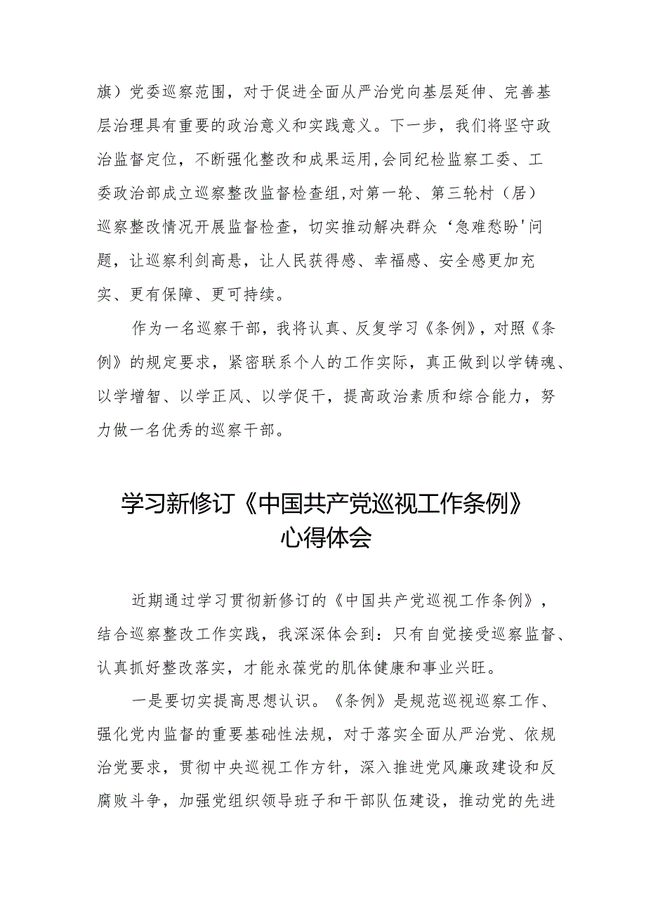 街道干部学习贯彻2024新修订《中国共产党巡视工作条例》心得体会(五篇).docx_第2页