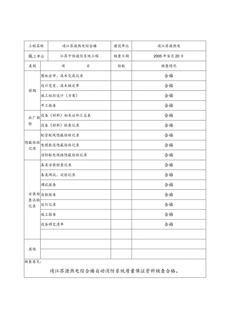 江苏省火灾报警工程验收资料表格Word版.docx_第1页