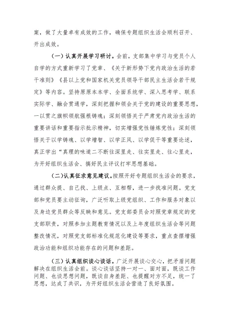 党支部2023年专题组织生活会情况报告参考范文.docx_第3页