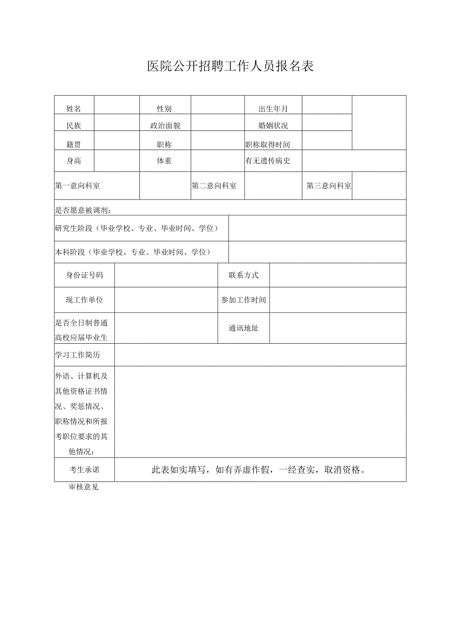 医院公开招聘工作人员报名表.docx_第1页