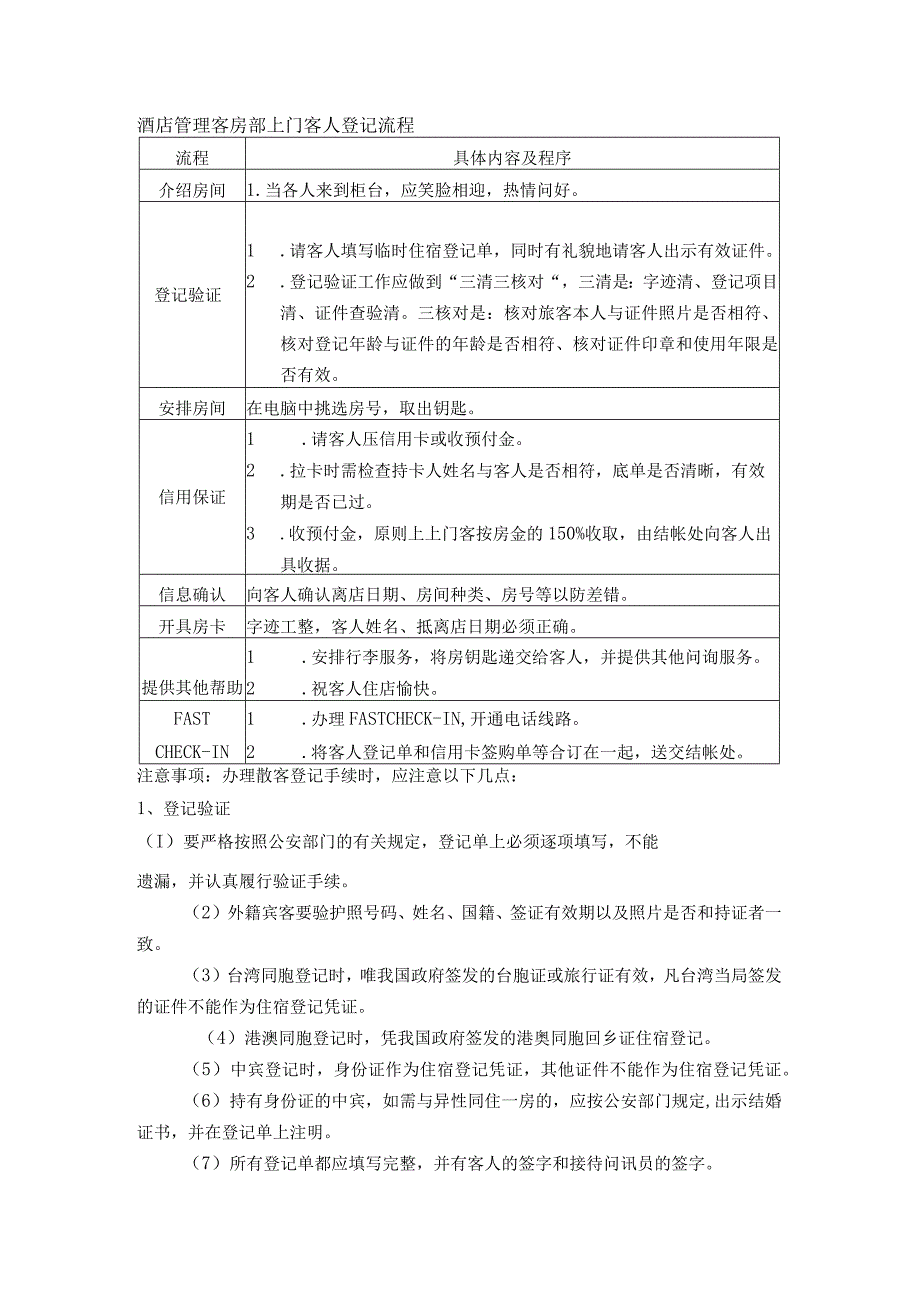 酒店管理客房部上门客人登记流程.docx_第1页