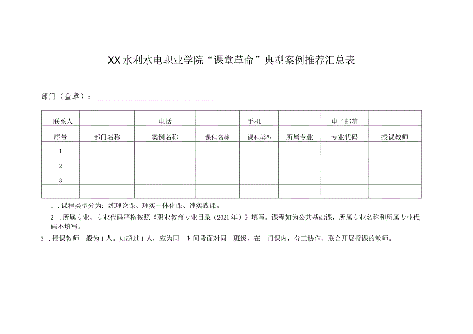 XX水利水电职业学院“课堂革命”典型案例推荐汇总表（2024）.docx_第1页