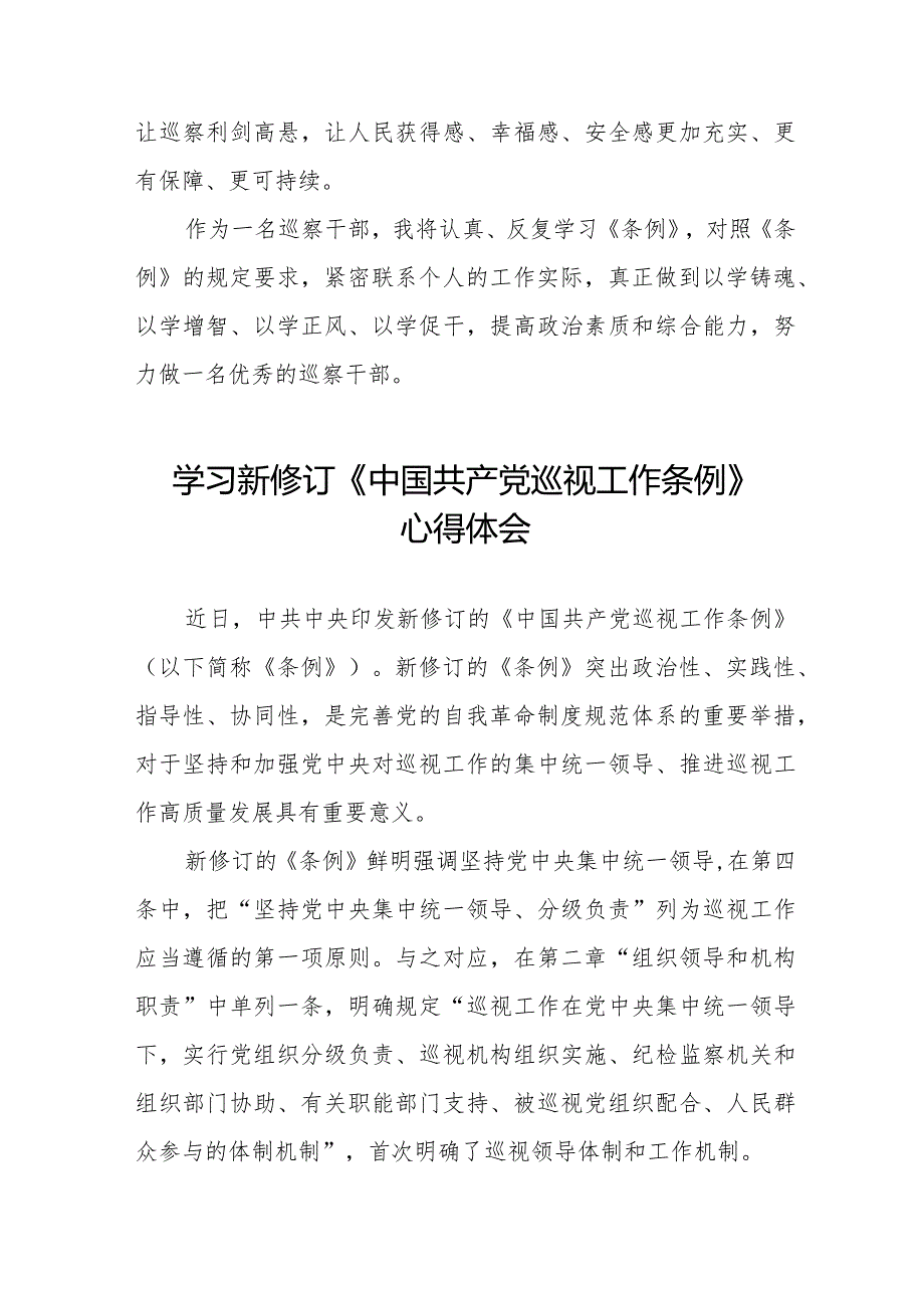 巡察干部学习2024新修订中国共产党巡视工作条例心得体会(五篇).docx_第3页