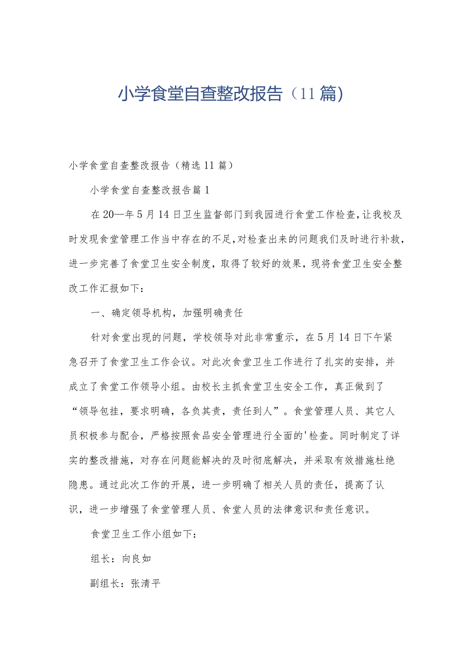 小学食堂自查整改报告（11篇）.docx_第1页