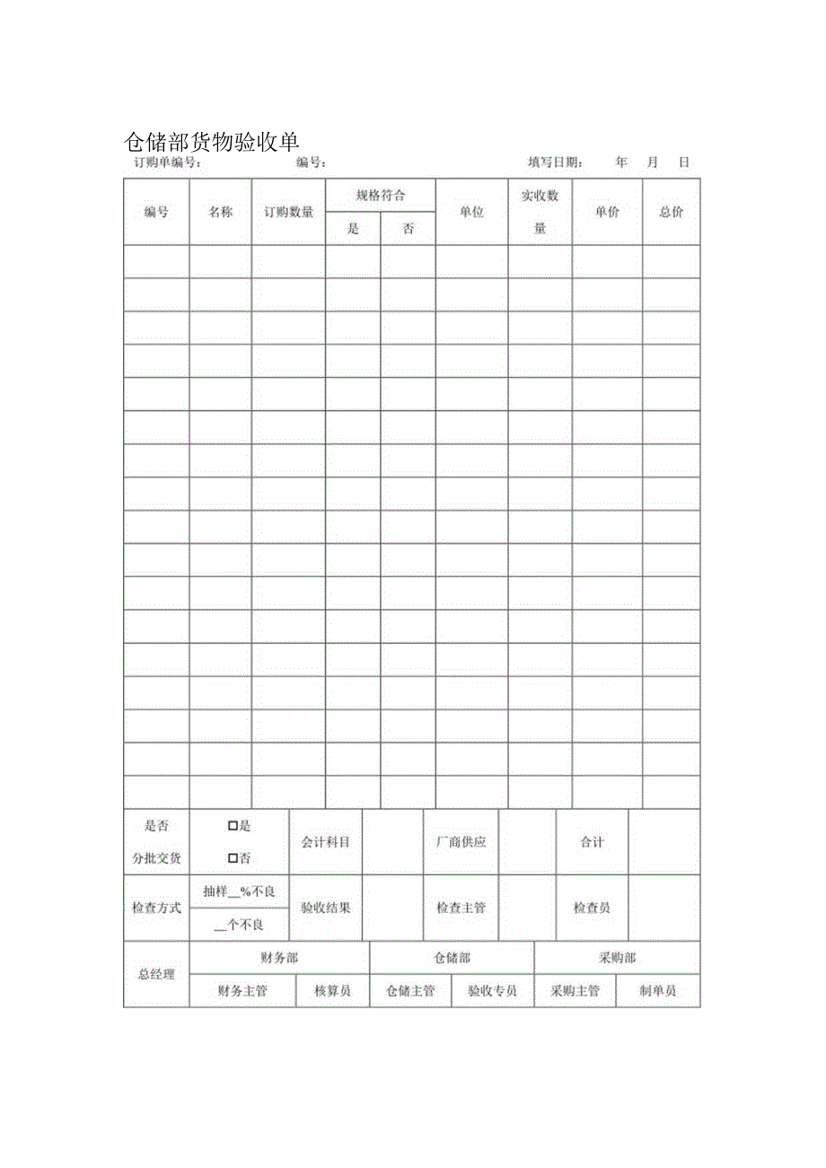 仓储部货物验收单.docx_第1页