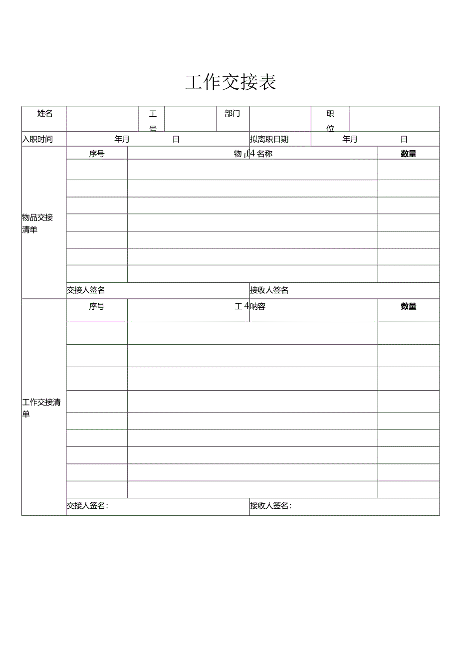 工作交接表模板Word版.docx_第1页