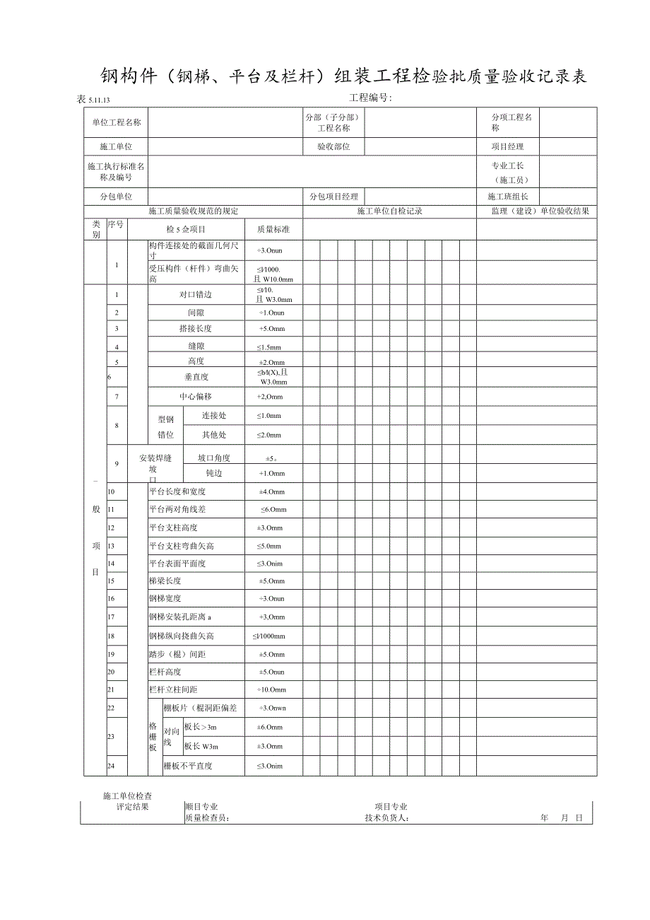 5.11.13钢构件（钢梯、平台及栏杆）组装工程检验批质量验收记录表.docx_第1页