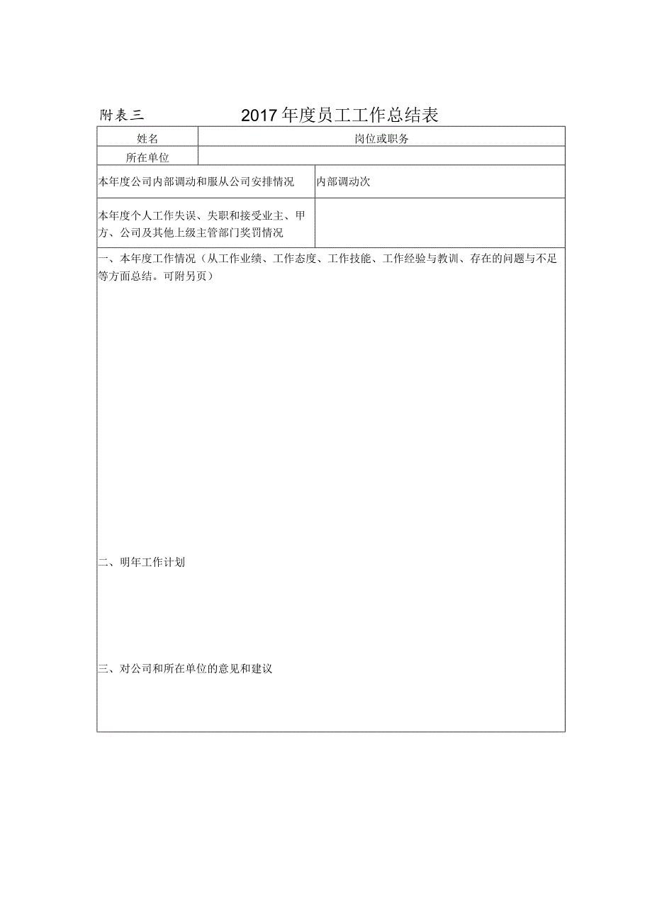 附表三：2017年度员工工作总结表.docx_第1页