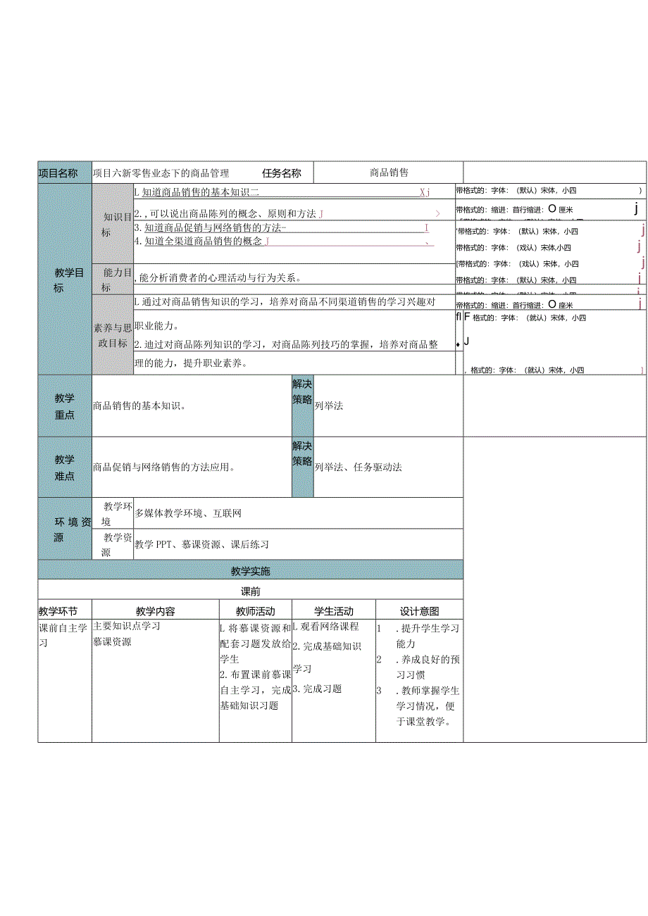 商品学（慕课版）教案-教学设计 6.1商品销售.docx_第1页