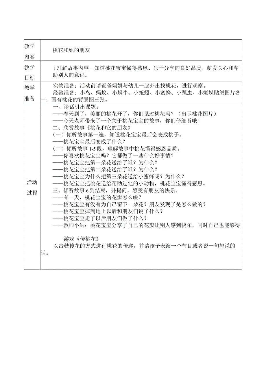 幼儿园：小班 语言活动 桃花和她的朋友.docx_第1页