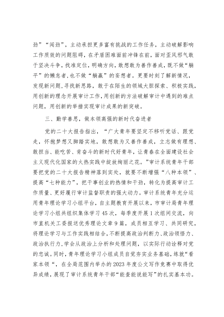 交流发言：以青春之我 推动审计事业高质量发展&关于推进巩固拓展脱贫攻坚成果同乡村振兴有效衔接的调研报告_002.docx_第3页