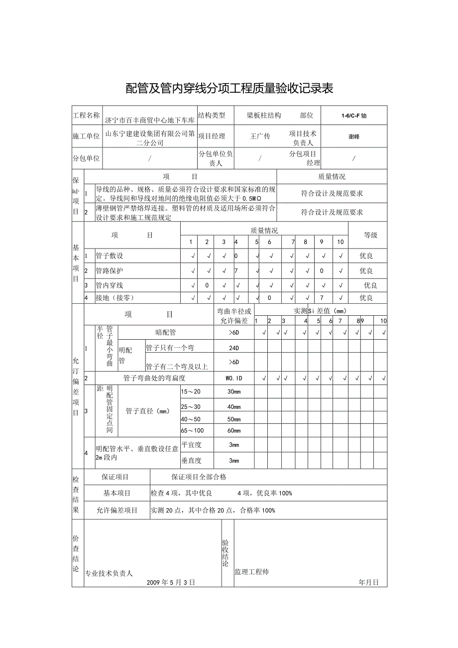 配管及管内穿线分项工程质量验收记录表0.docx_第1页