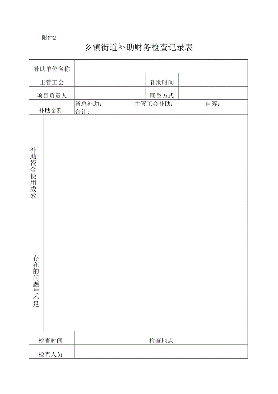 3乡镇街道补助检查记录表-空表.docx_第1页