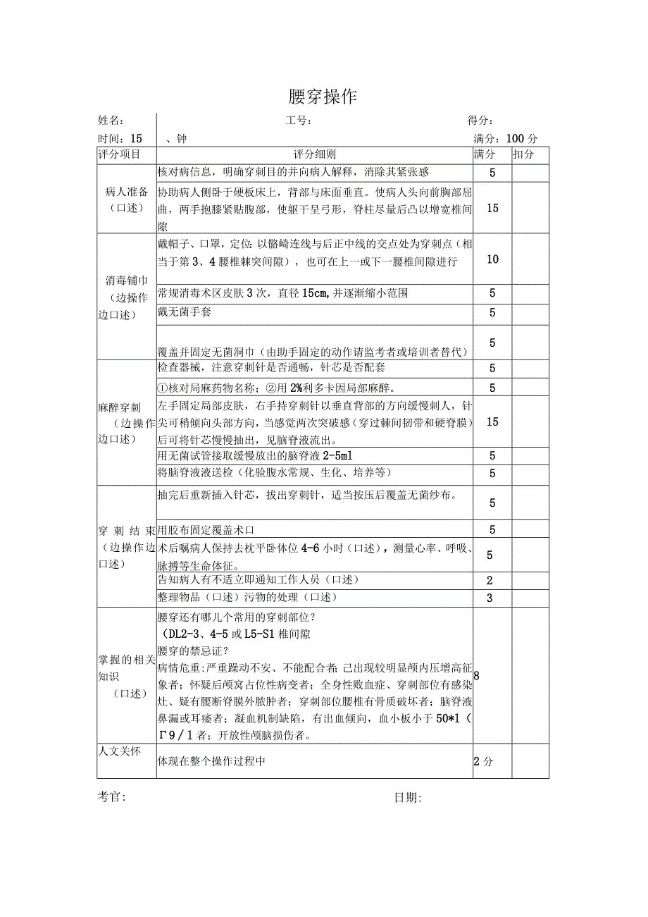 医学类资料：腰穿评分表.docx_第1页