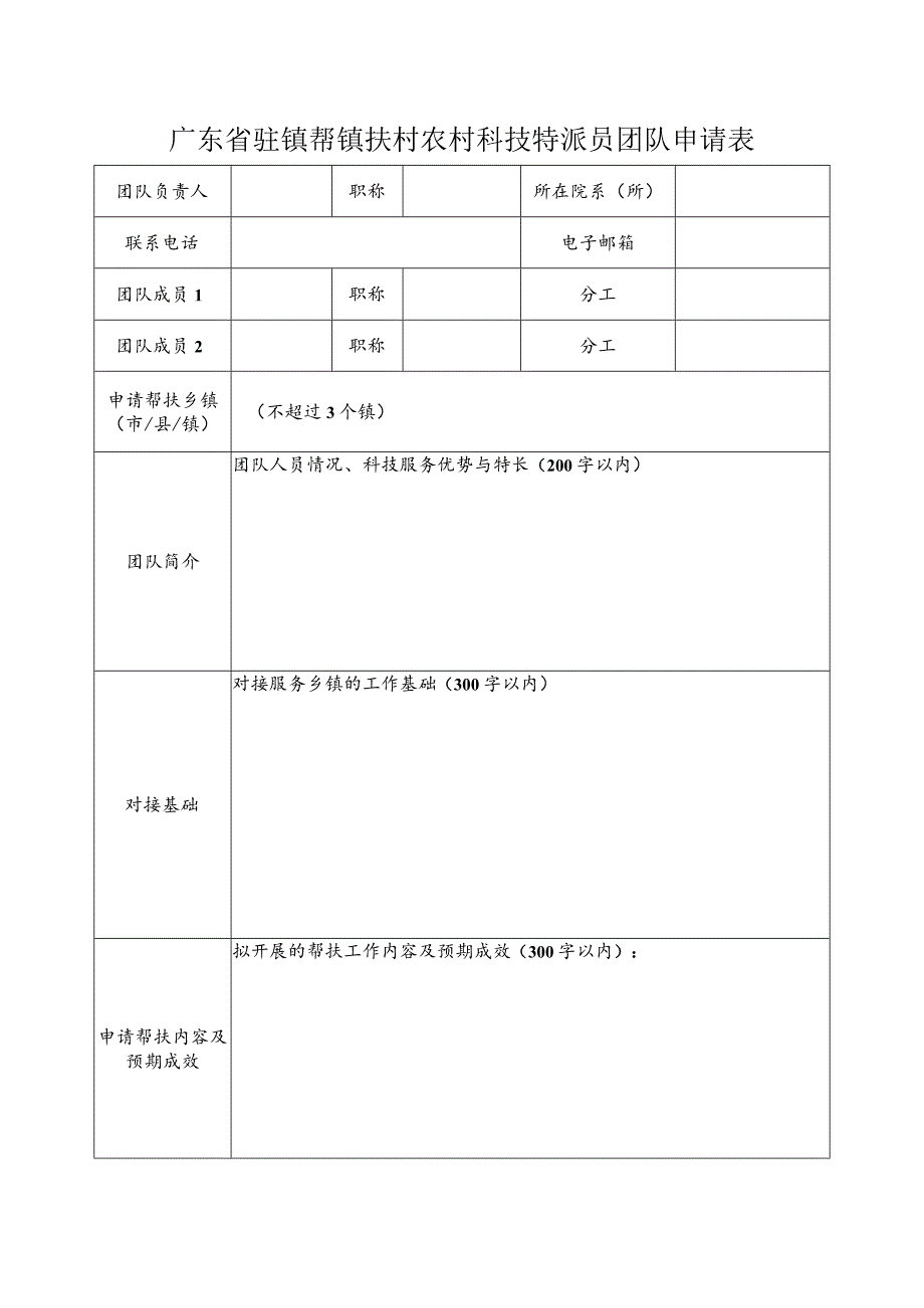 广东省驻镇帮镇扶村农村科技特派员团队申请表.docx_第1页