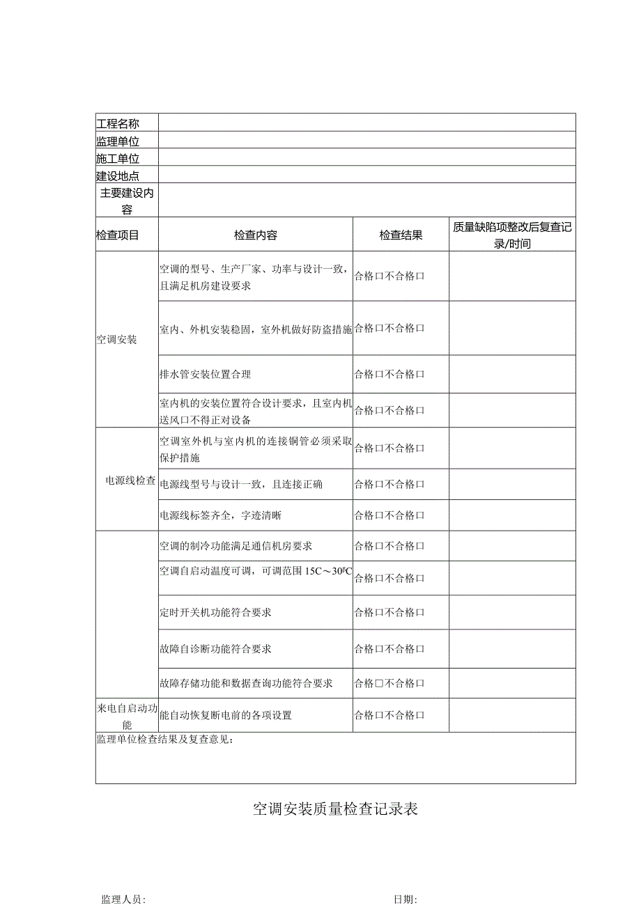 空调安装质量检查记录表.docx_第1页