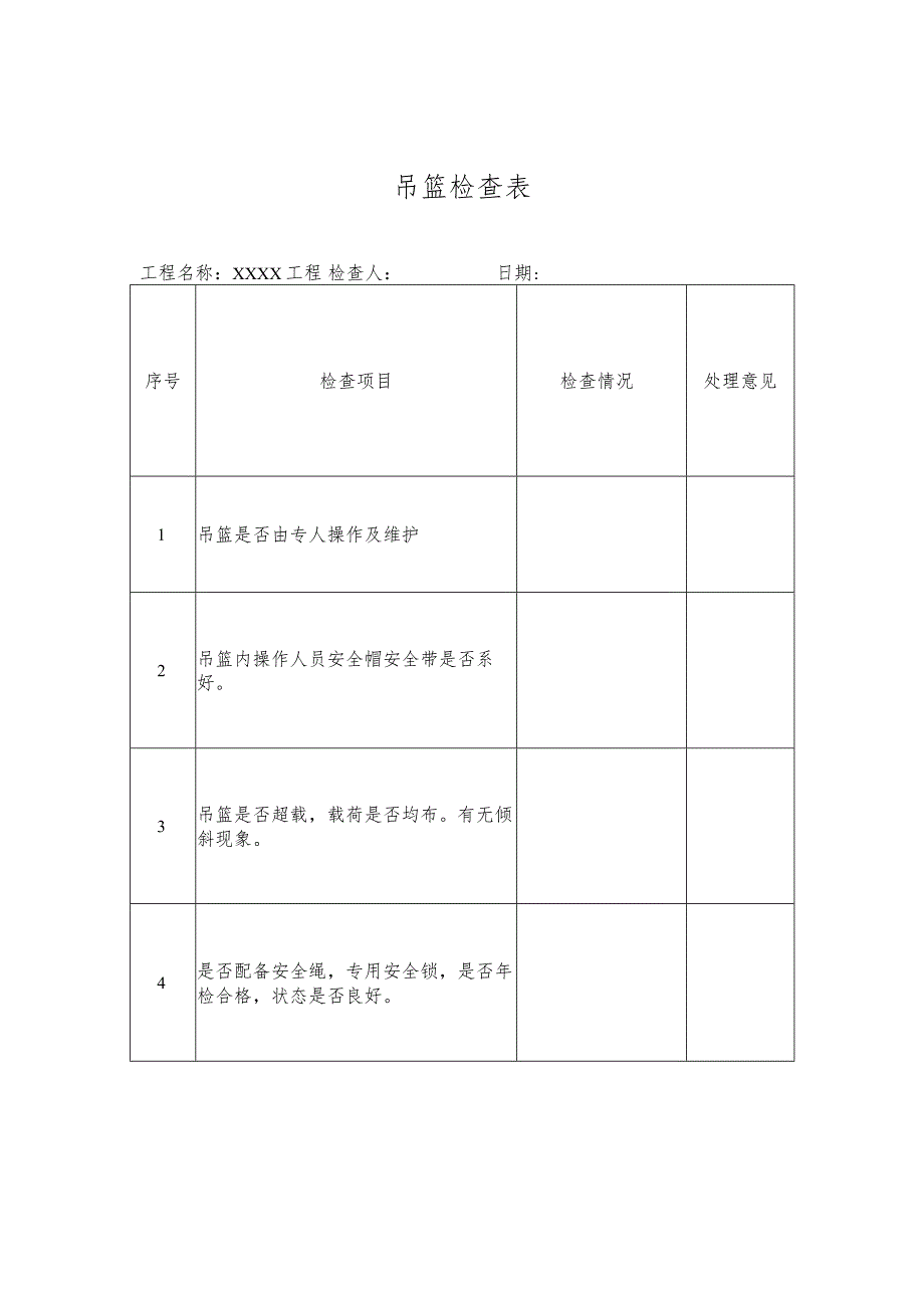 吊篮施工检查表格.docx_第1页