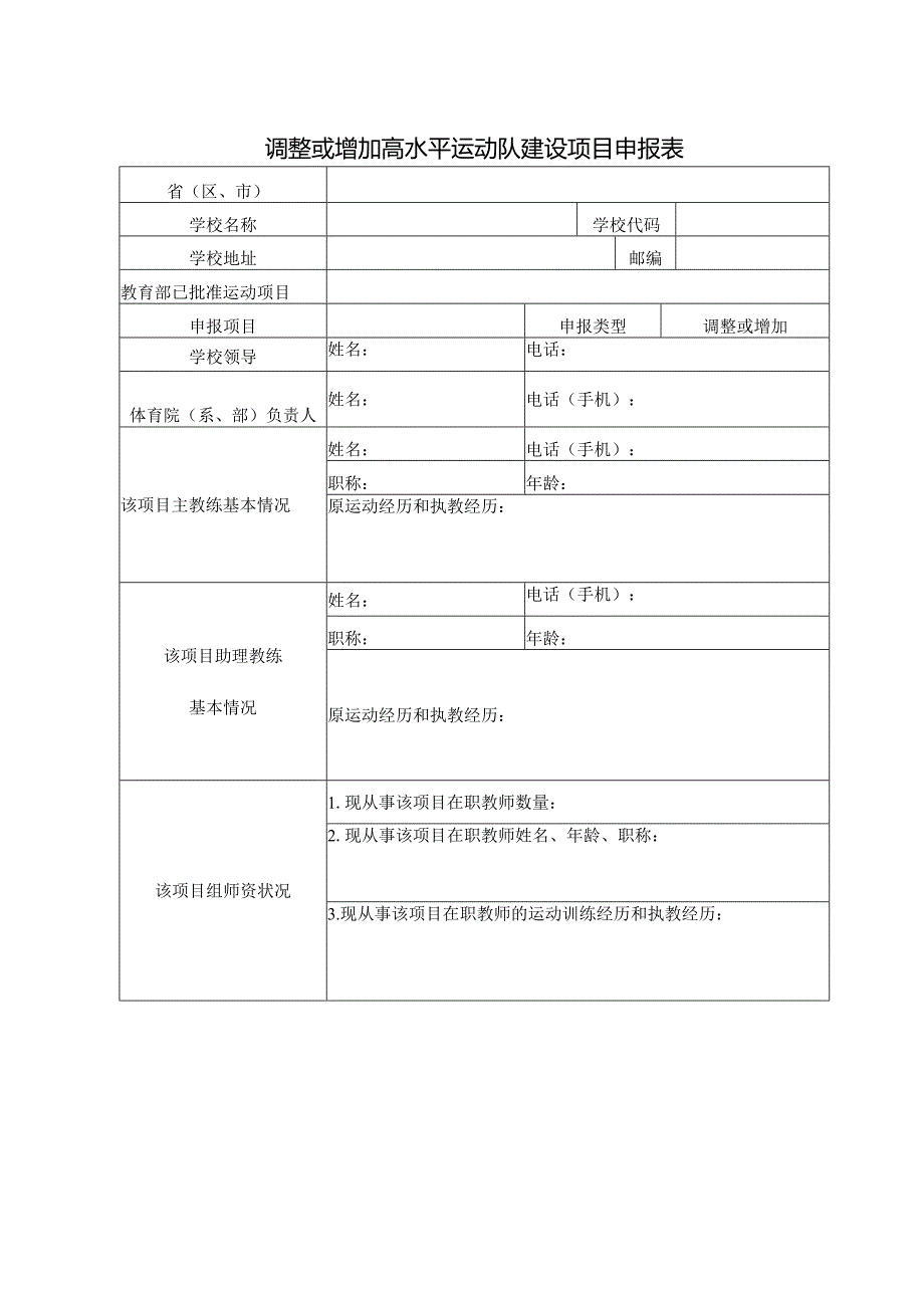 调整或增加高水平运动队建设项目申报表.docx_第1页