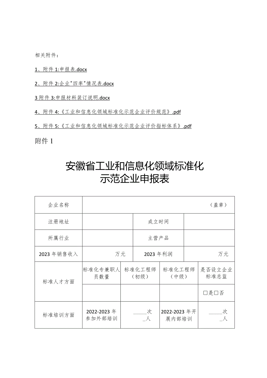 安徽省工业和信息化领域标准化示范企业申请表.docx_第1页