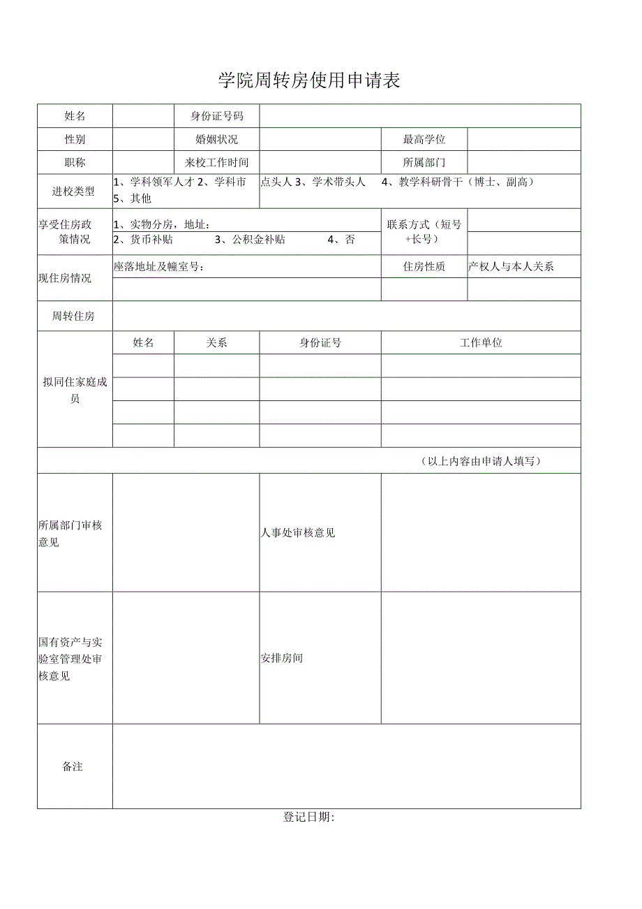 学校周转房使用申请表.docx_第1页