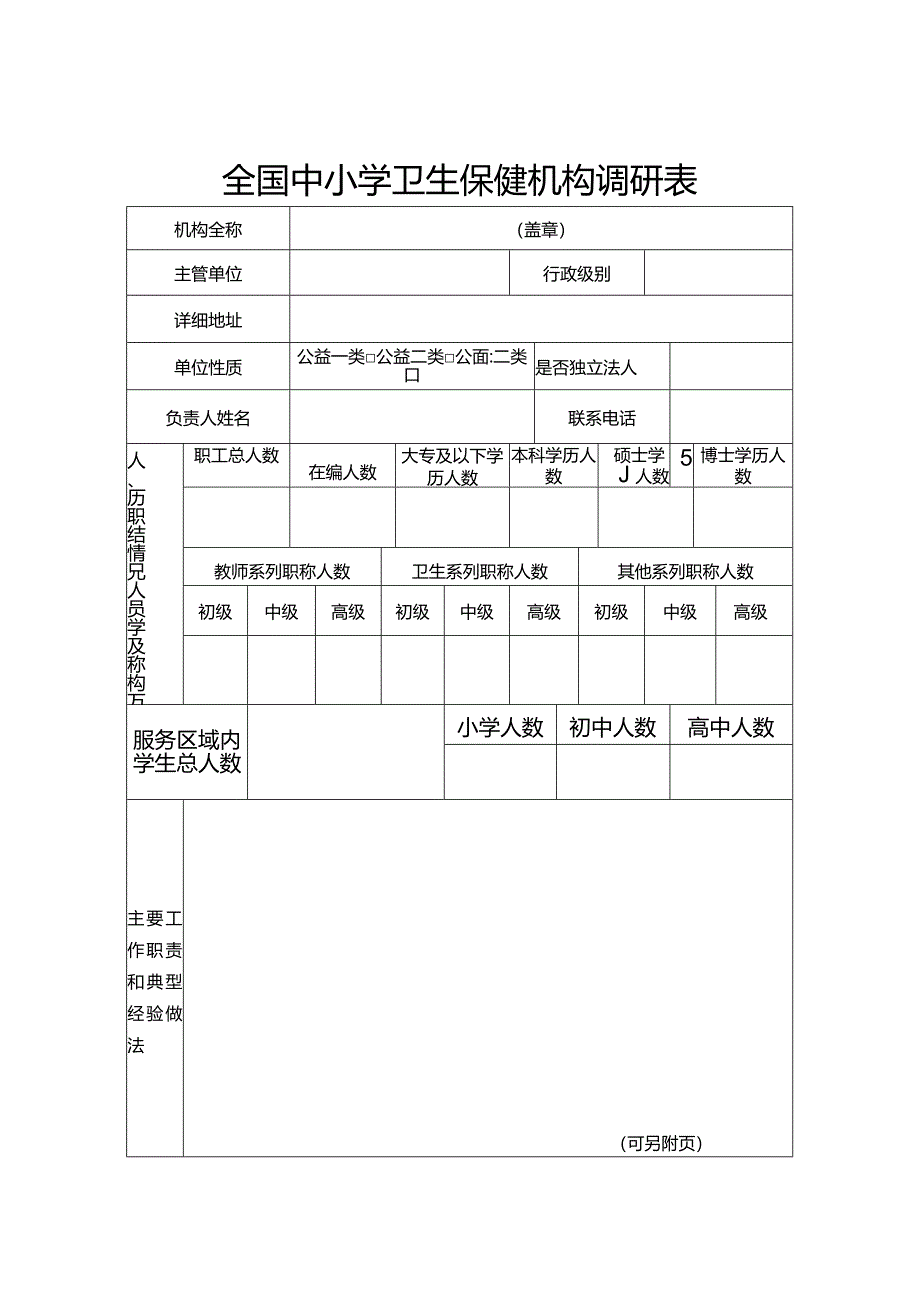 全国中小学卫生保健机构调研表.docx_第1页