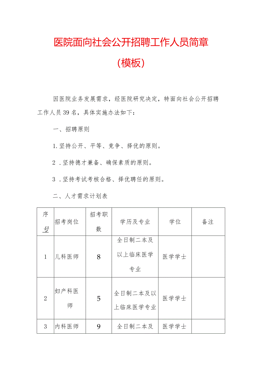 医院面向社会公开招聘工作人员简章.docx_第1页