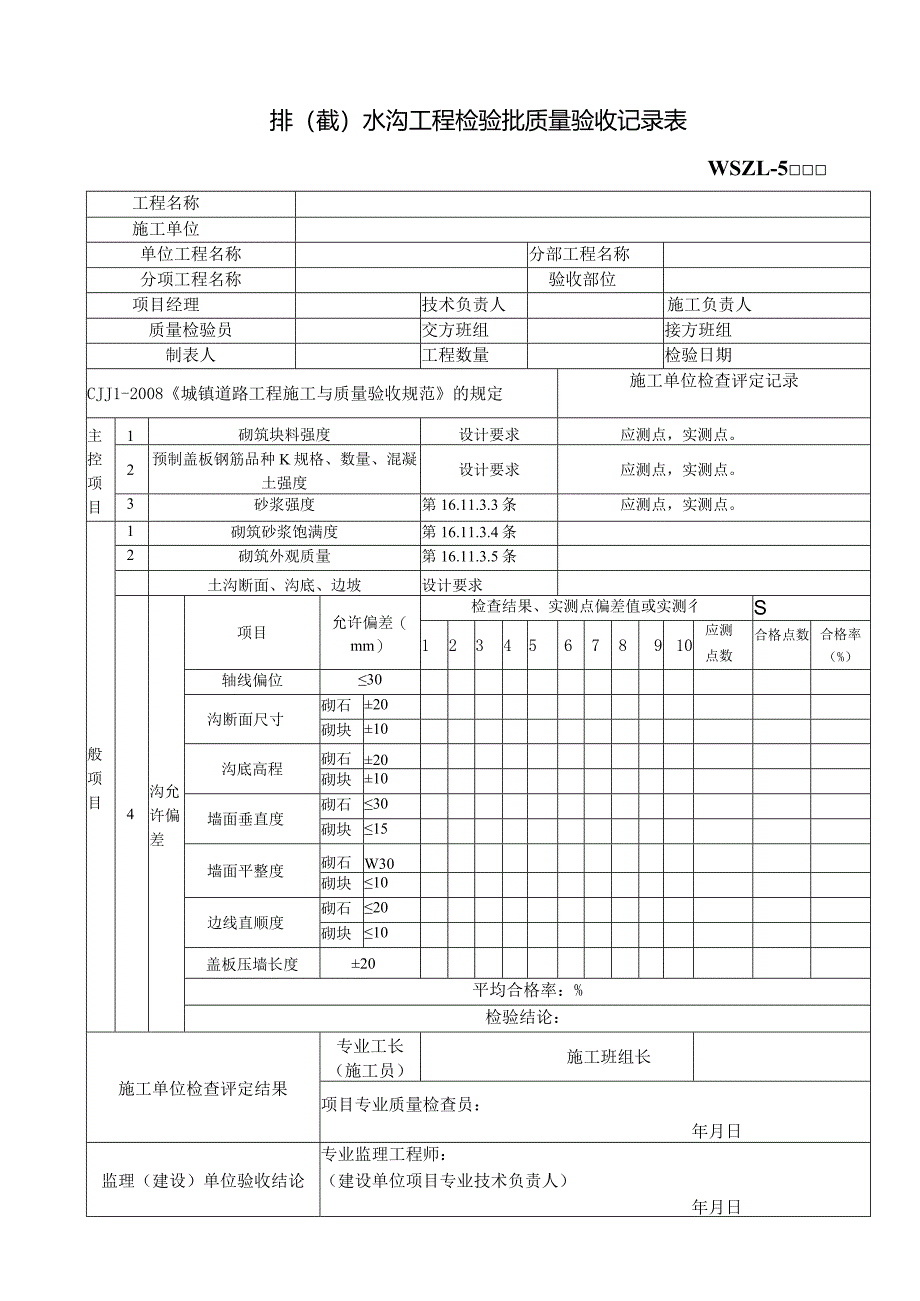 排（截）水沟工程检验批质量验收记录表.docx_第1页