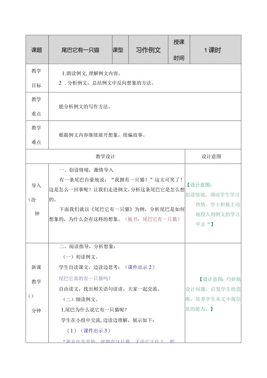 习作例文：尾巴它有一只猫 教学教案.docx_第1页