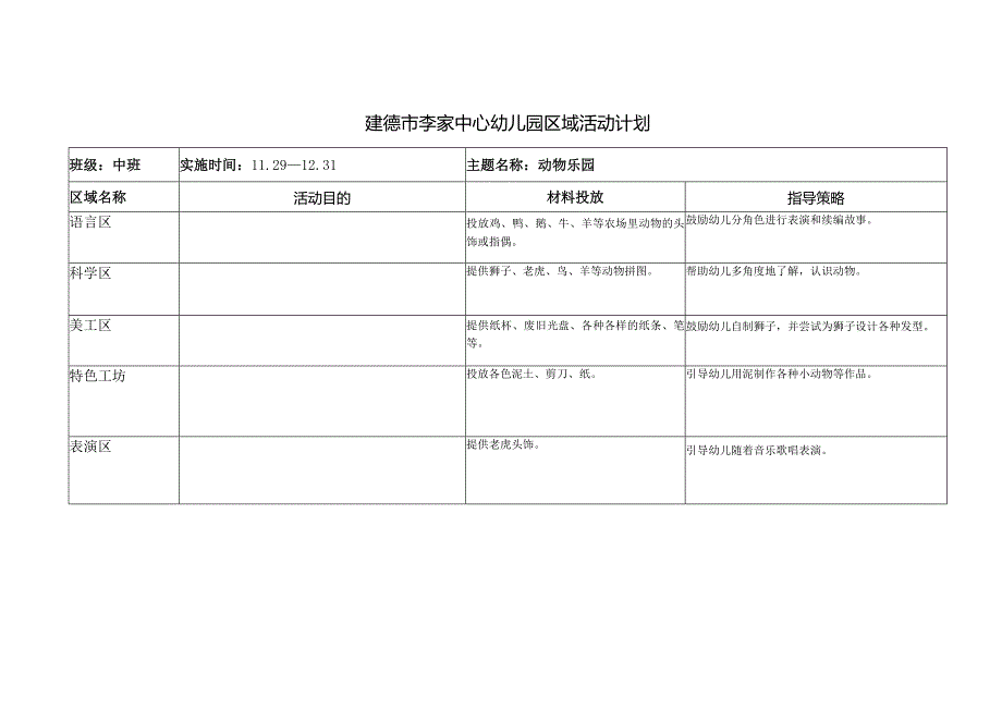 幼儿园：《动物乐园》区域计划.docx_第1页