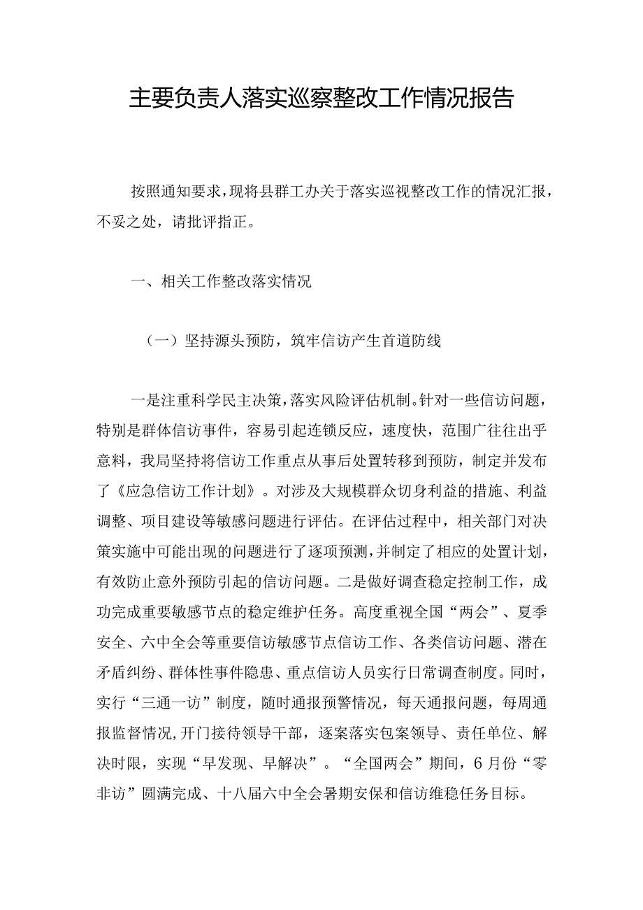 主要负责人落实巡察整改工作情况报告.docx_第1页