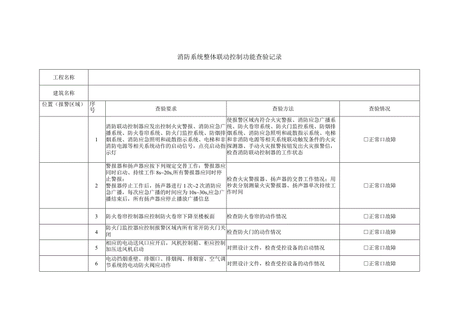 消防系统整体联动控制功能查验记录.docx_第1页