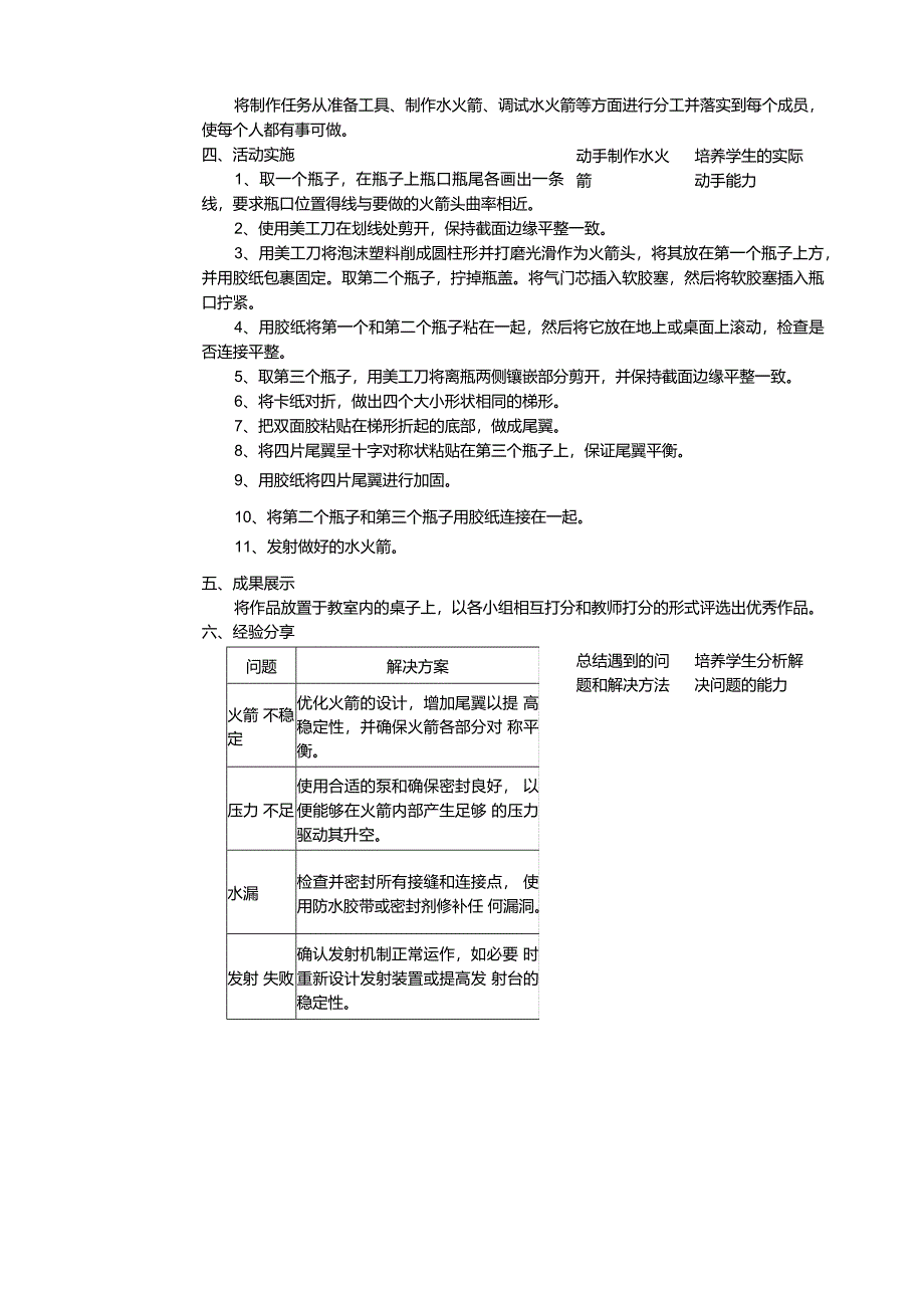 浙科学技术版五年级上册第12课《自定主题活动——制作水火箭》教案.docx_第2页