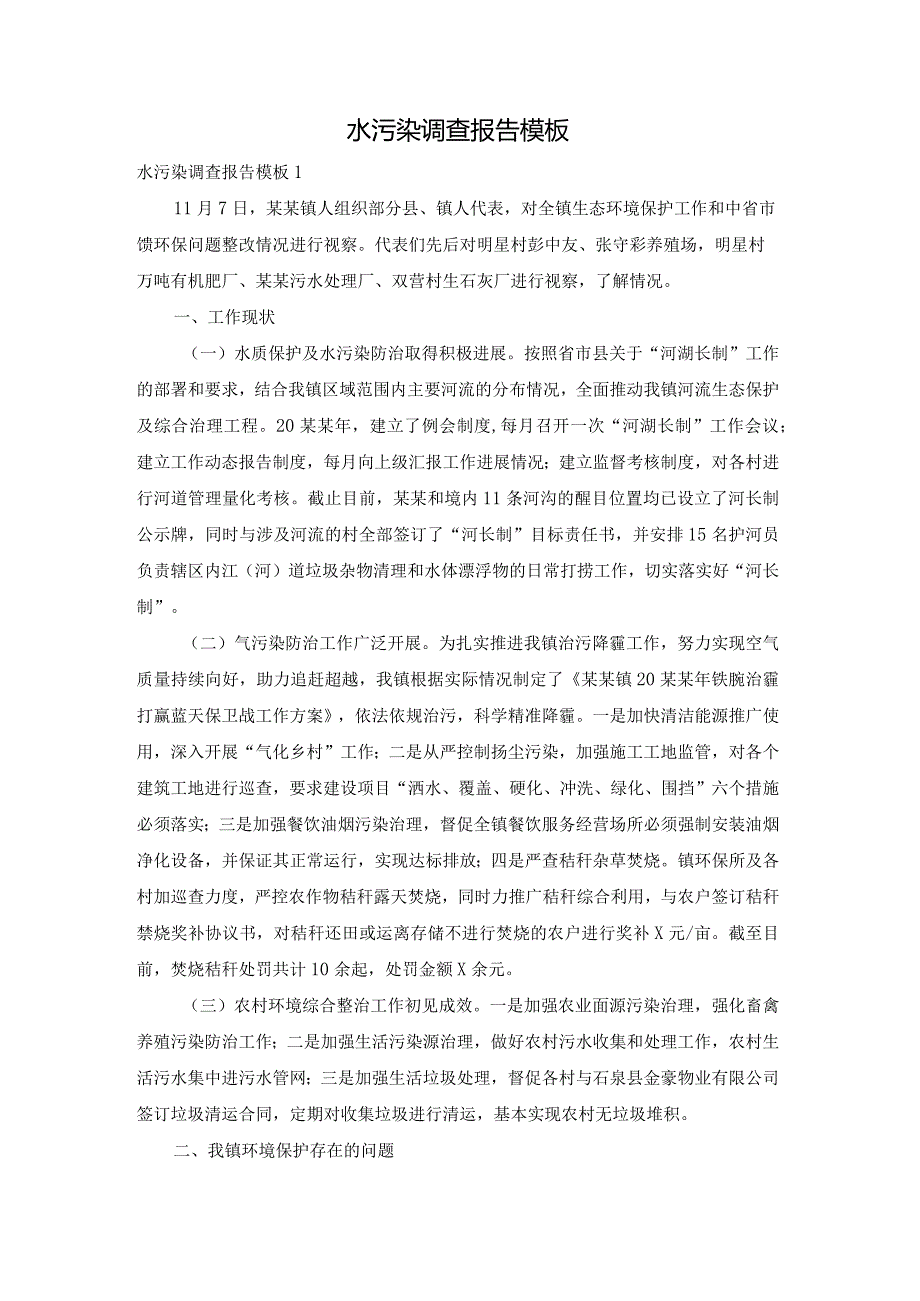 水污染调查报告模板.docx_第1页