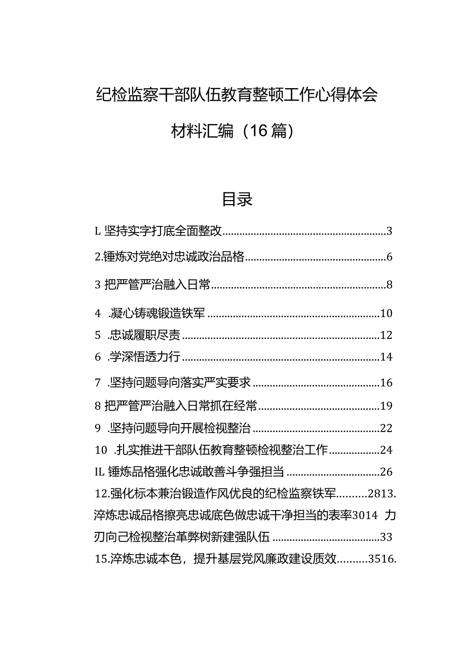 纪检监察干部队伍教育整顿工作心得体会材料汇编（16篇）.docx_第1页