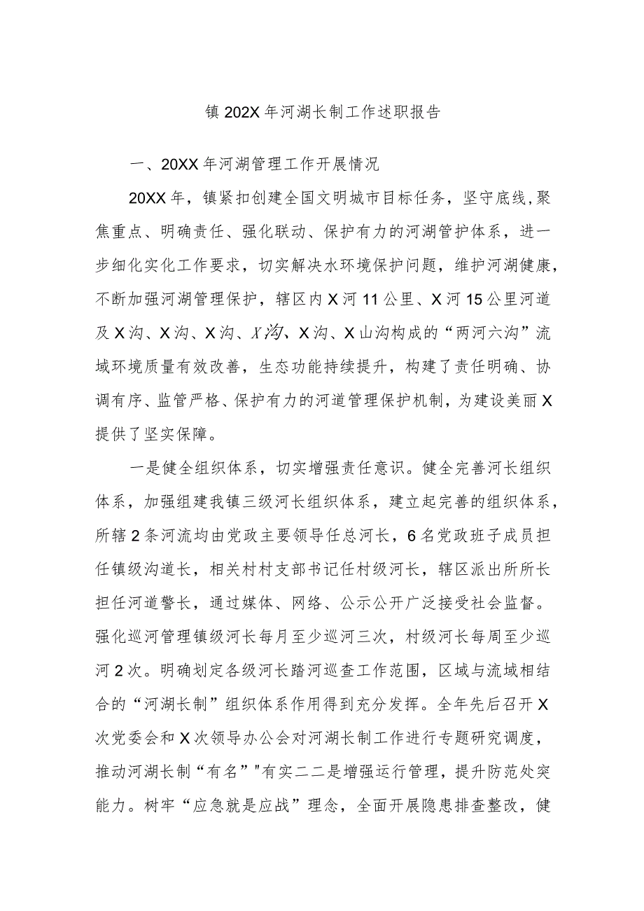 镇202X年河湖长制工作述职报告.docx_第1页