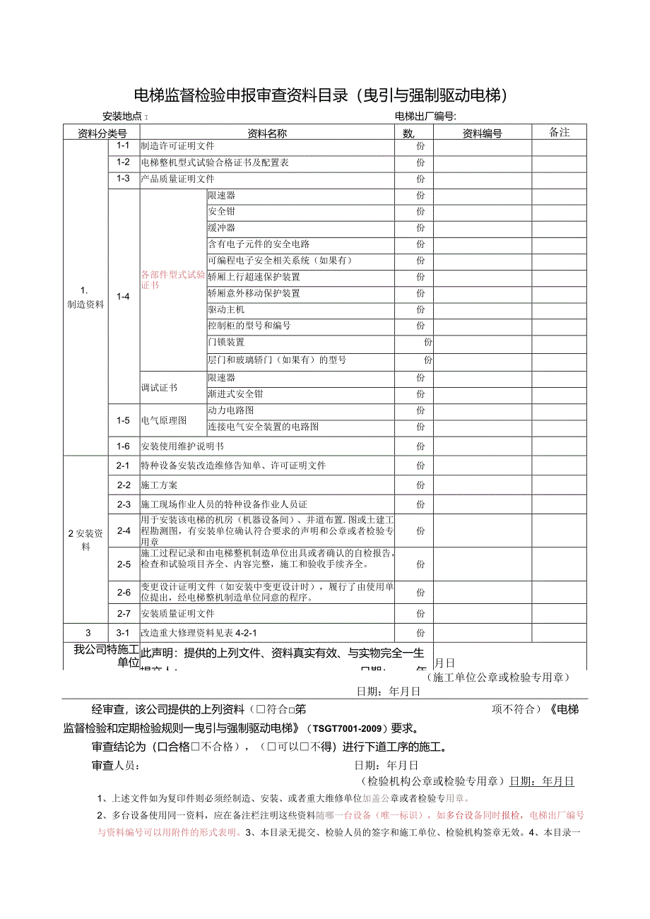 电梯监督检验申报审查资料目录（曳引与强制驱动电梯）.docx_第1页