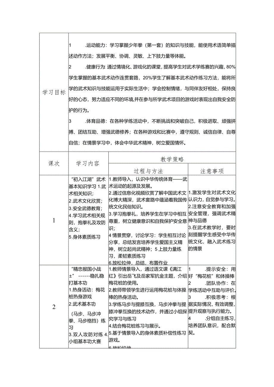 水平三（五年级）体育《武术--武术基本功（马步、马步冲拳、马步格挡）》大单元教学设计（计划）及教案.docx_第3页