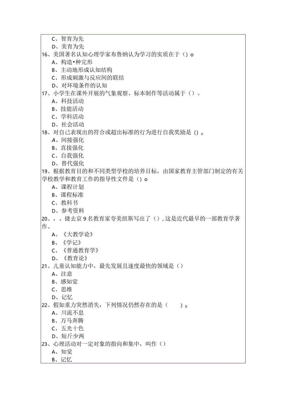 （小学）教育教学知识与能力考试试卷(含四卷).docx_第3页