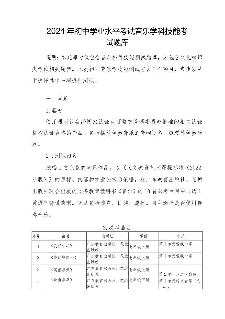 湛江市2024年初中学业水平考试音乐科目技能考试参考资料（V20240220）.docx_第1页