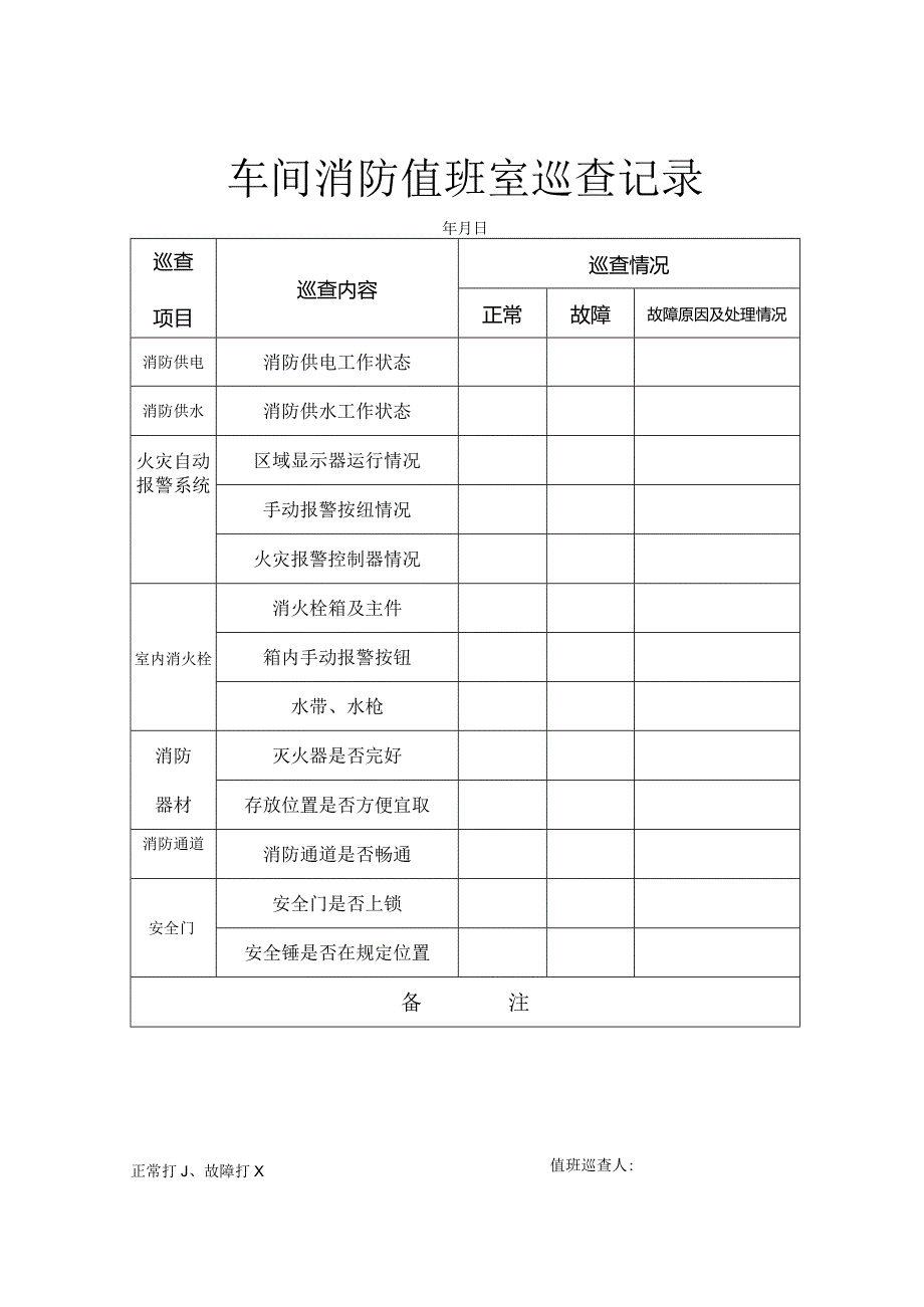 车间消防值班室巡査记录表.docx_第1页