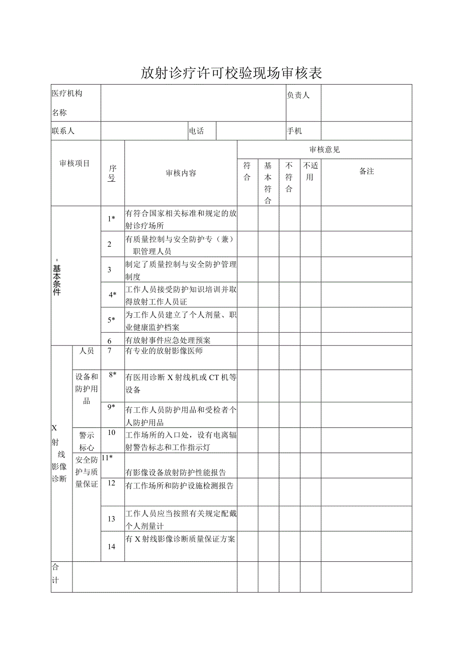 放射诊疗许可校验现场审核表.docx_第1页