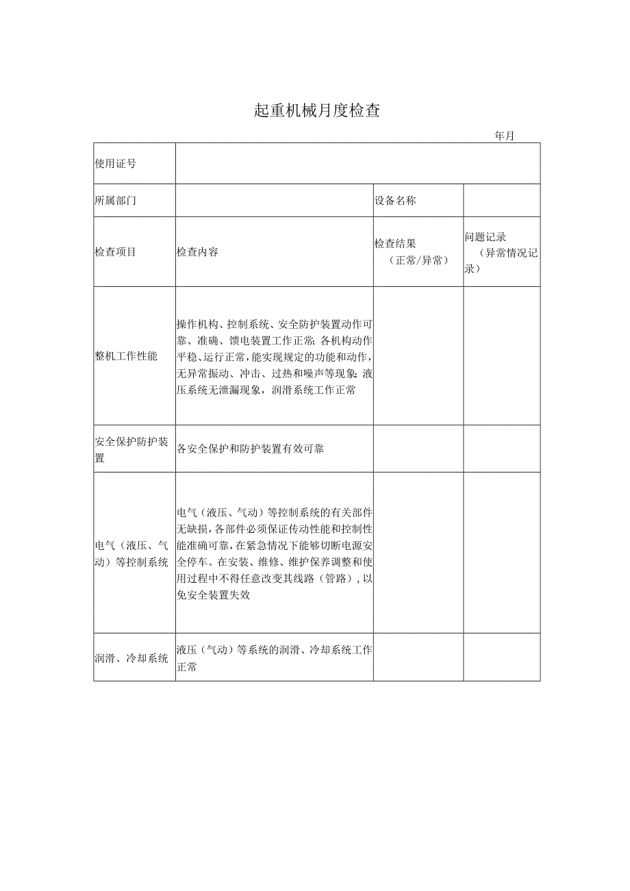 起重机械月度检查表.docx_第1页